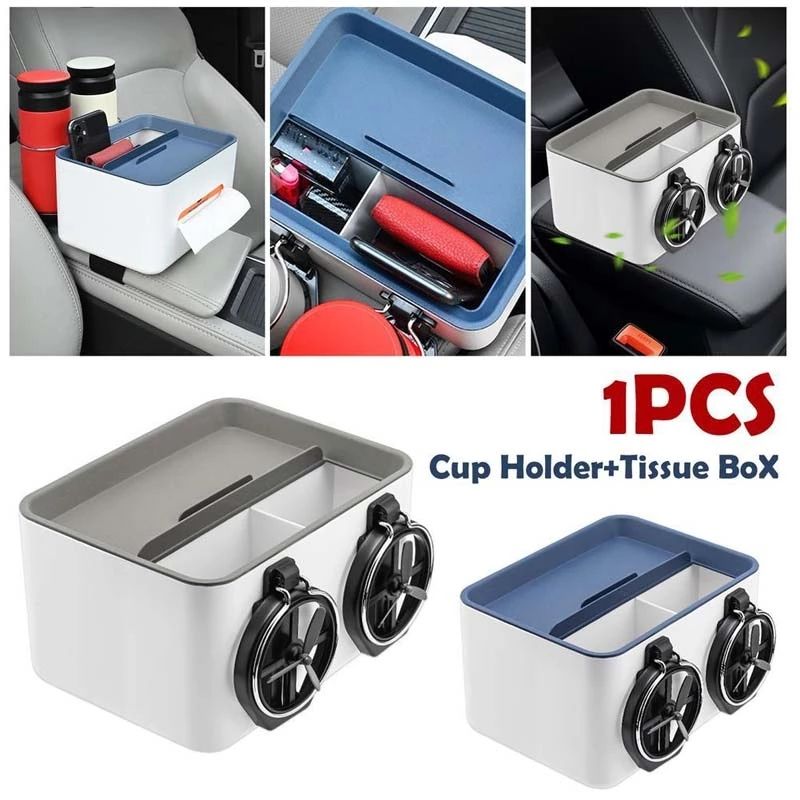 NiceShow NSH1012 Universal Car Armrest Storage Box with Cup Holder Tissue Box Holder
